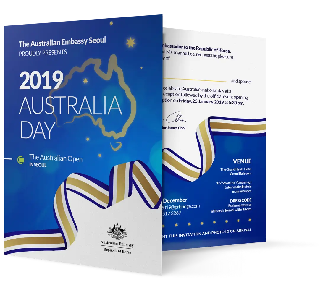 Printed invitation for the 2019 Australia Day in South Korea